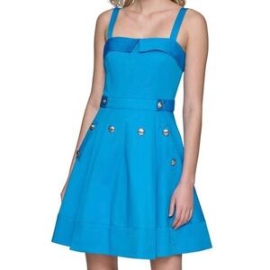 Karl Lagerfeld Blue and Gold A-Line Mini Dress